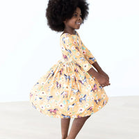 Ponies & Poppies 3/4 Sleeve Pocket Twirl Dress