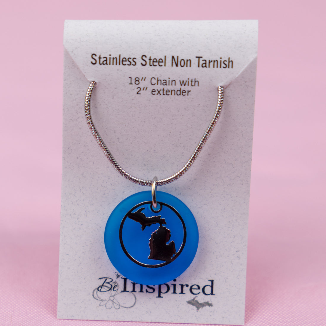 Michigan Beach Glass Pendant- Superior Blue