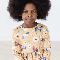 Ponies & Poppies 3/4 Sleeve Pocket Twirl Dress