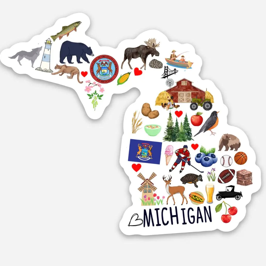 Cute Symbols of Michigan State Sticker Little Luxuries of Mackinac