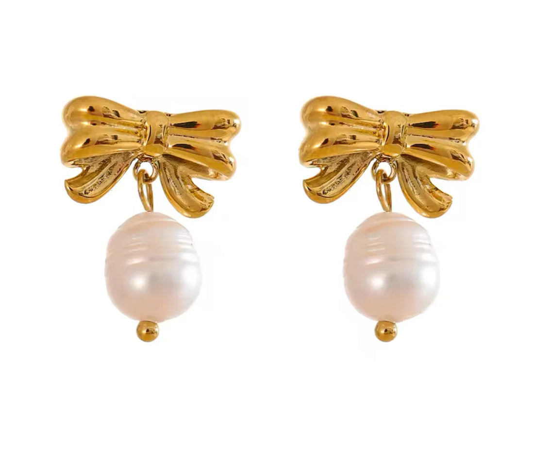 Bow & Freshwater Pearl Dangle Earrings