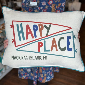 Mackinac Island Pennant Happy Place Pillow