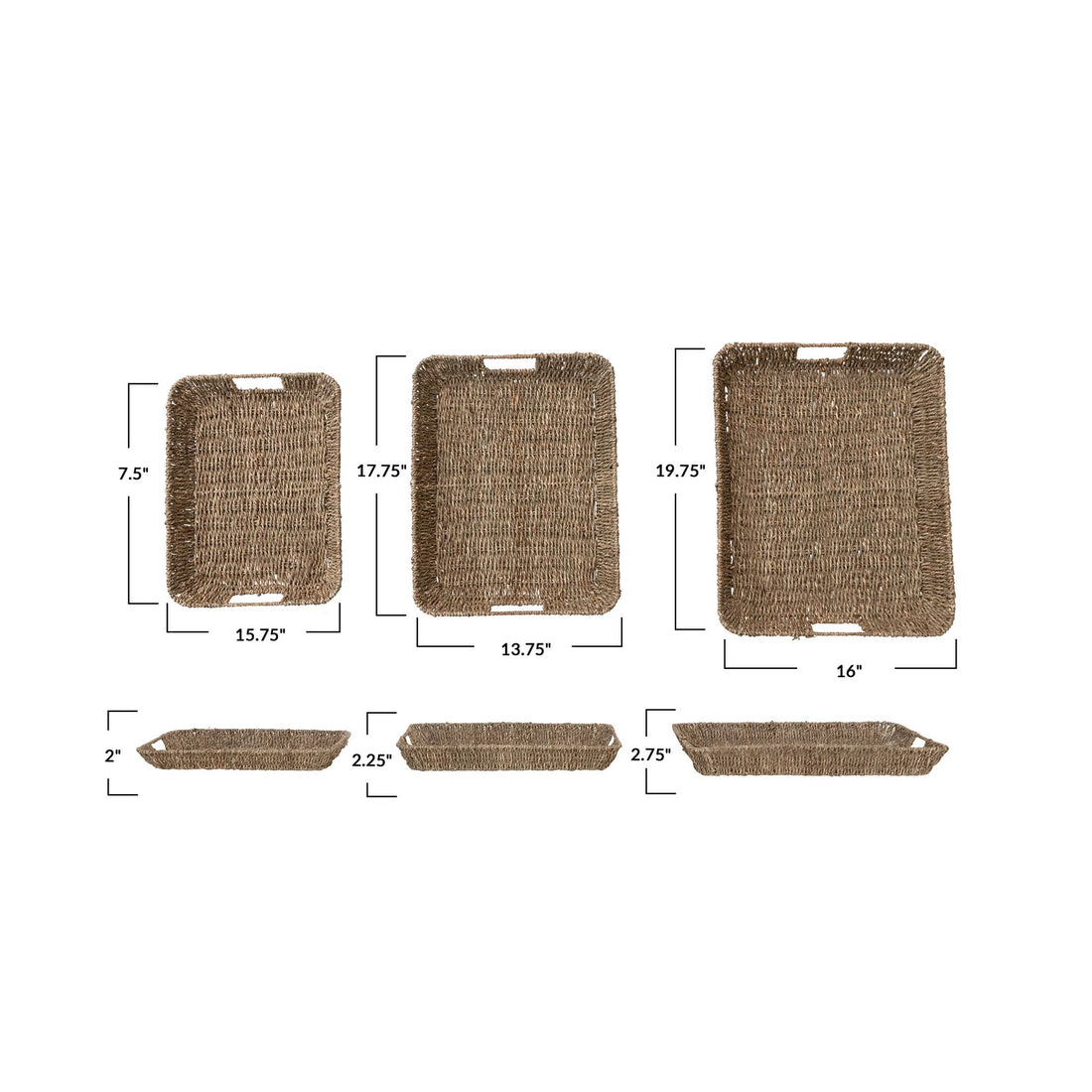 Decorative Hand-Woven Seagrass & Metal Trays w/ Handles