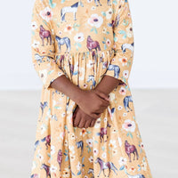 Ponies & Poppies 3/4 Sleeve Pocket Twirl Dress