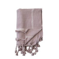 Lilac & Cream Woven Cotton Slub Throw with Grid Pattern & Braided Fringe