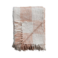 Pink & Cream Woven Cotton & Linen Throw