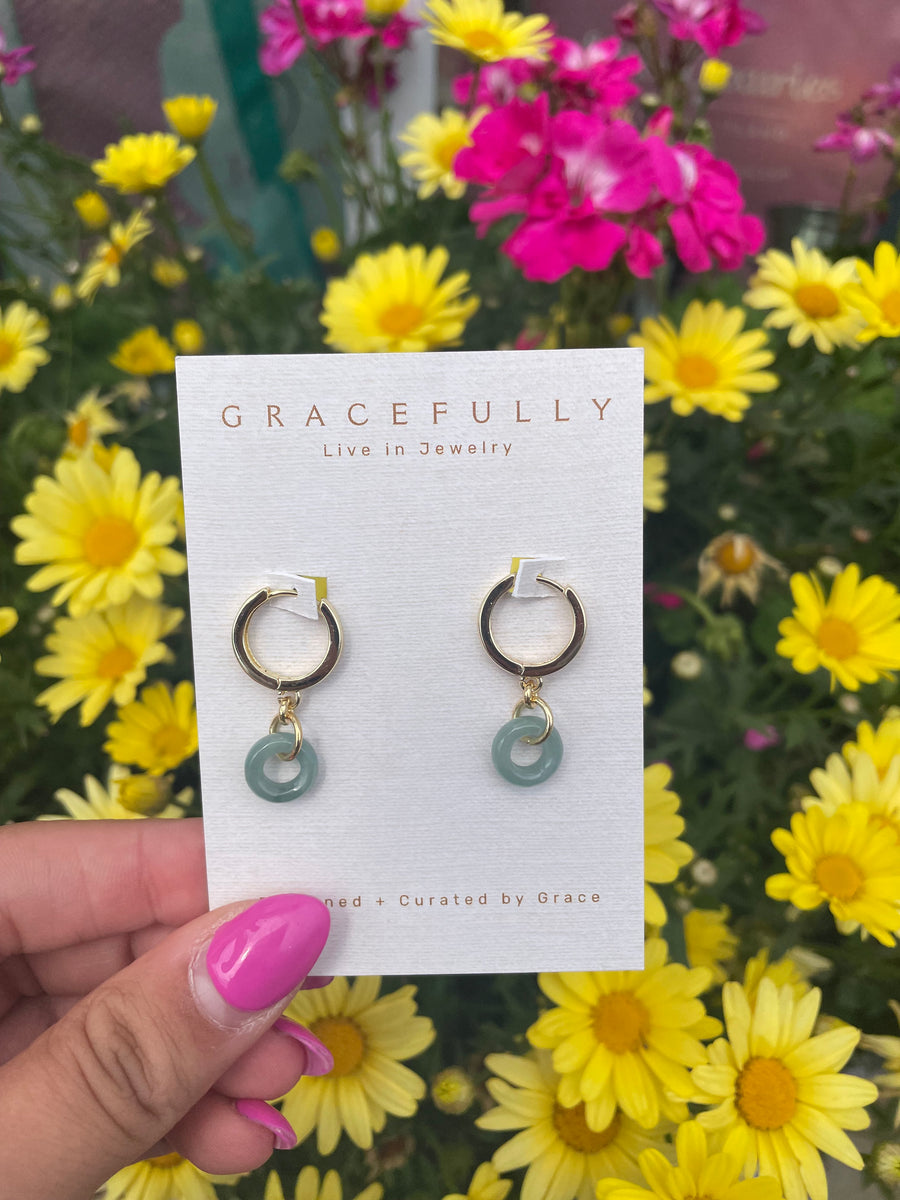 Jade Circle Charm Huggie