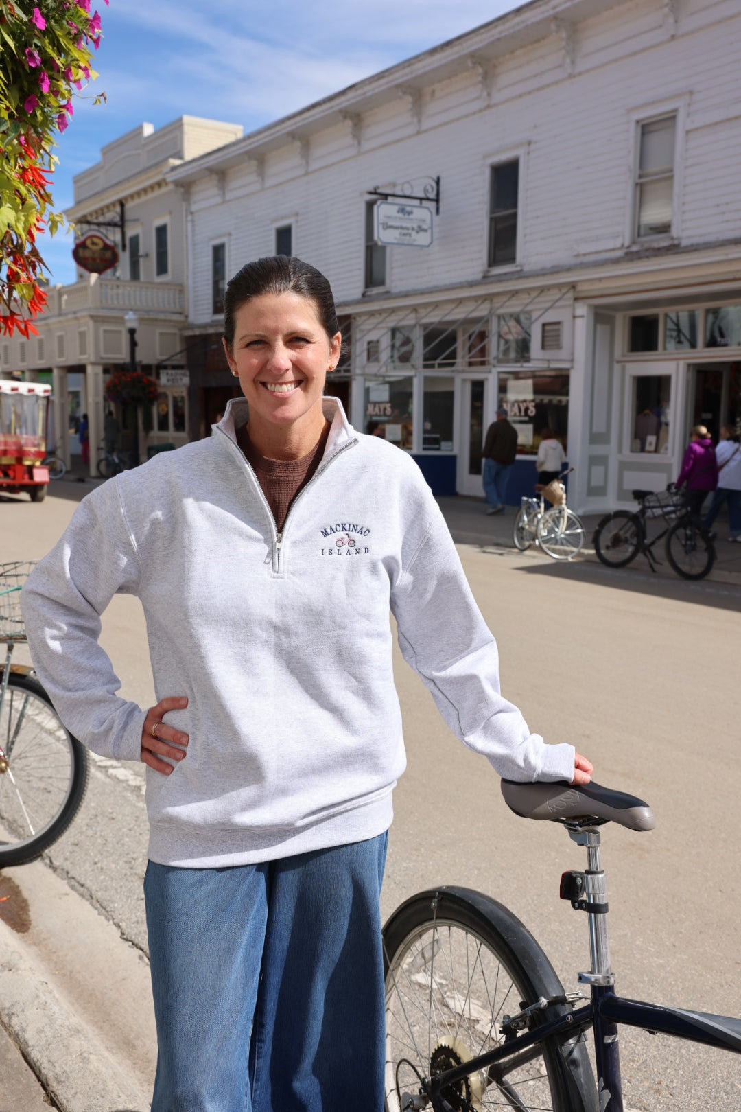 Grey Embroidered Bike Zip Up Sweatshirt