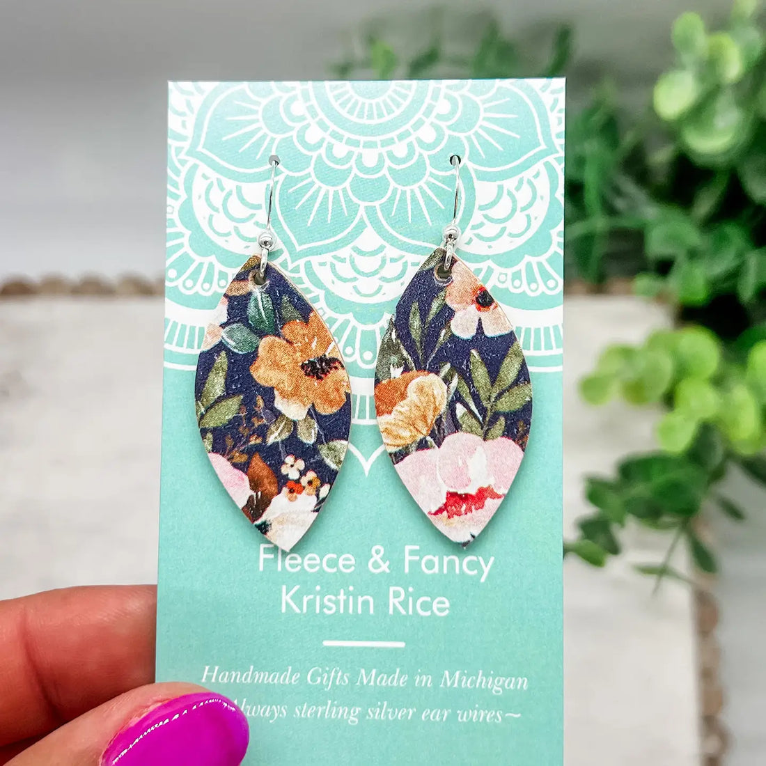 Fleece & Fancy I Midnight Floral Cork Earrings