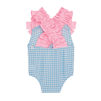 Blue Crinkle Check Swimsuit