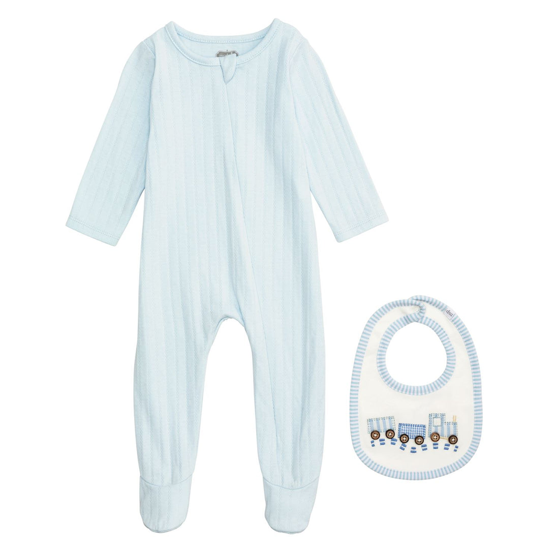 Blue Sleeper & Train Bib Set