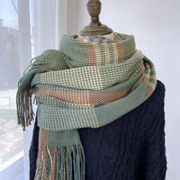 Vintage Plaid Faux Cashmere Warm Tassel Scarf
