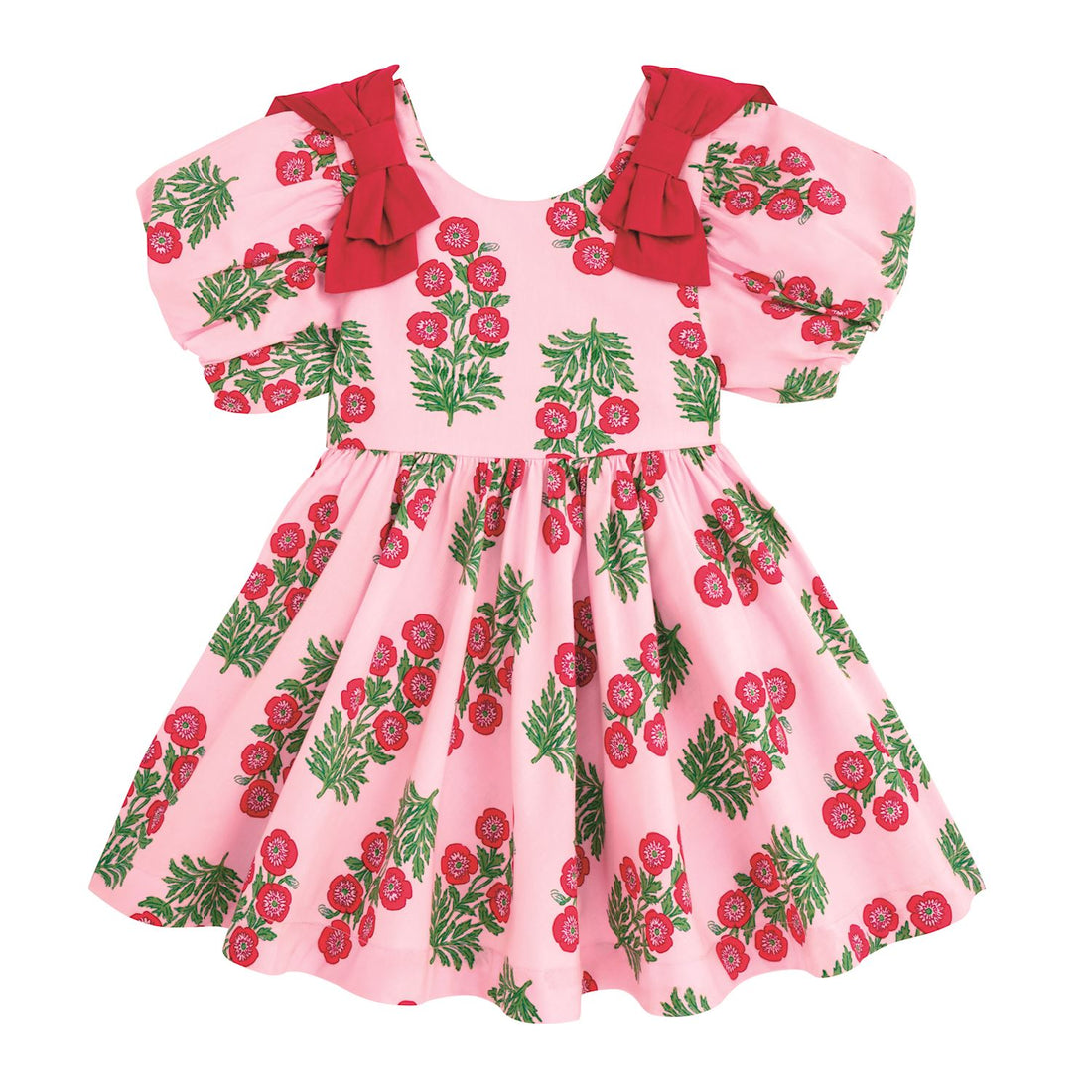 Christmas Block-Print Bow Dress