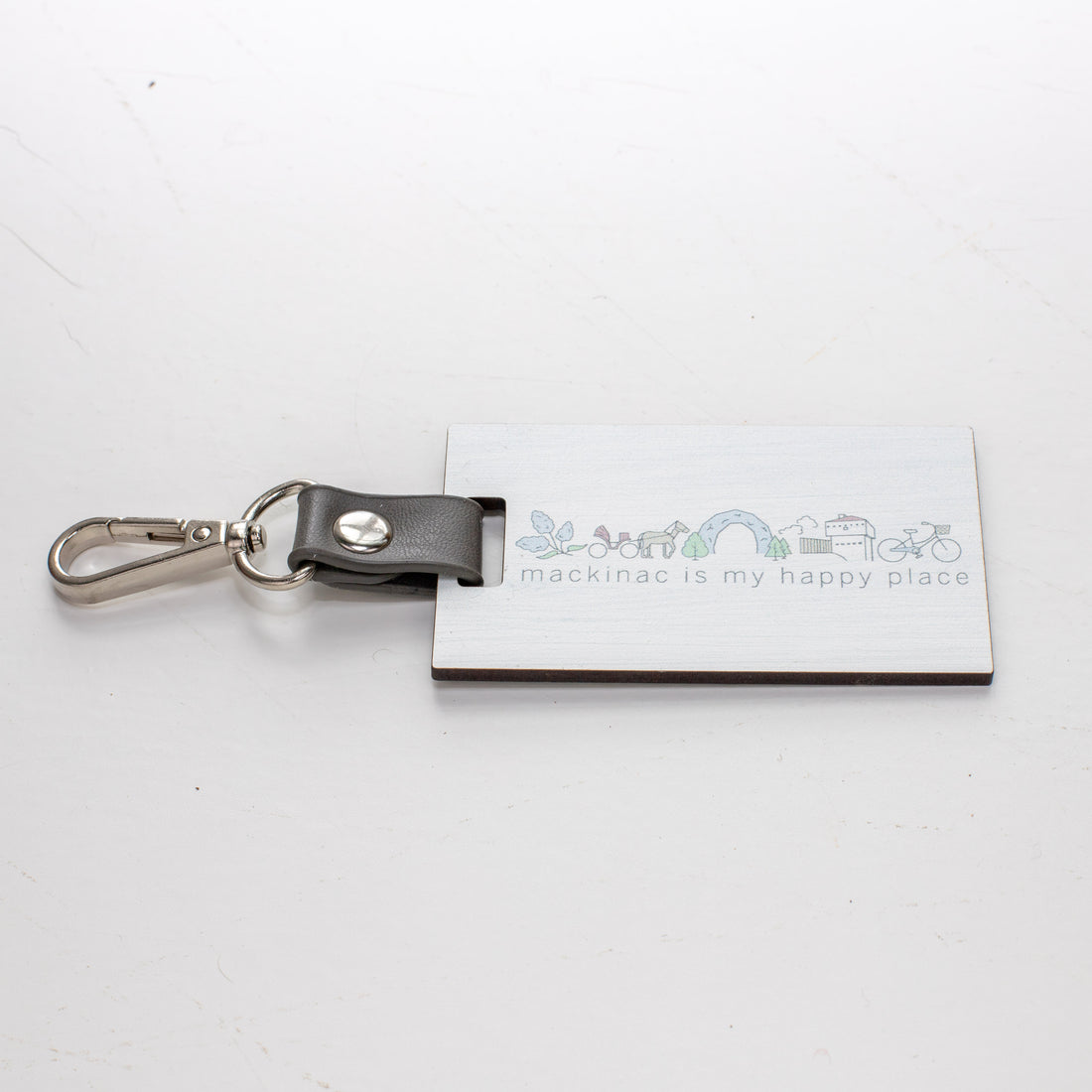 Mackinac Happy Place I Wooden Keychain