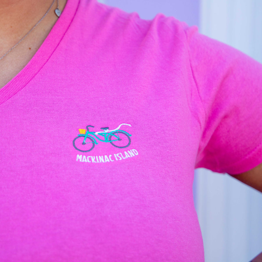 V-Neck Embroidered Bicycle Tee