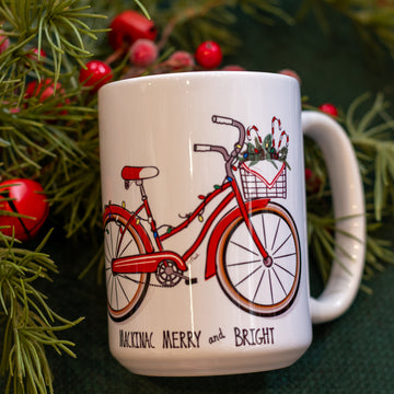 Girl Christmas Bike Mug | Red Cabin Studio