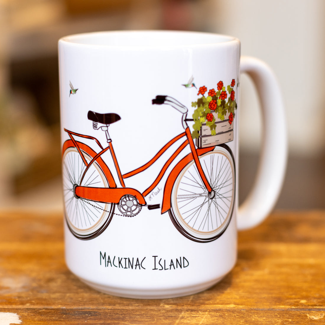 Red Bike with Hummingbird Mug I Red Cabin Studio