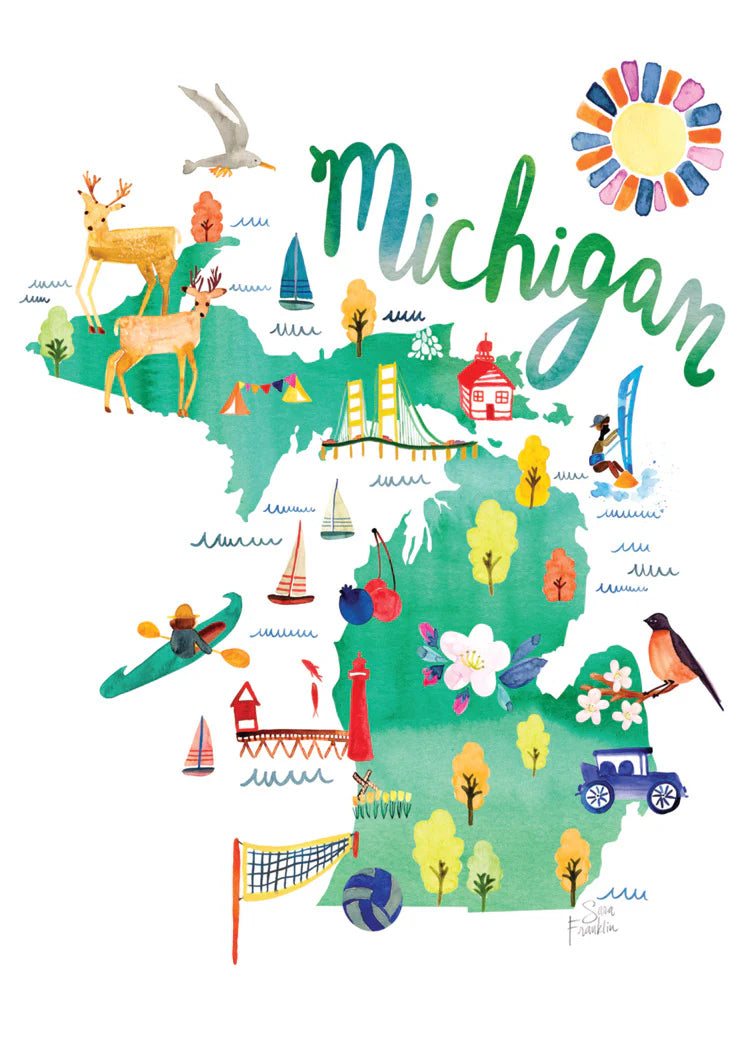 Watercolor USA Michigan Box Set of 8 Cards