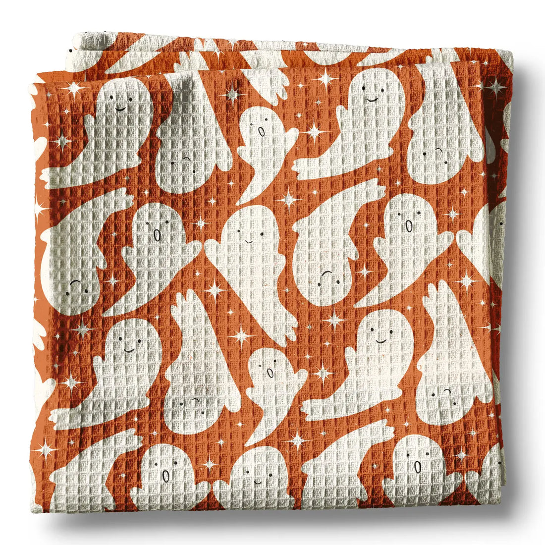 Orange Ghost Smiles Halloween Fall Collage Kitchen Towel Waffle