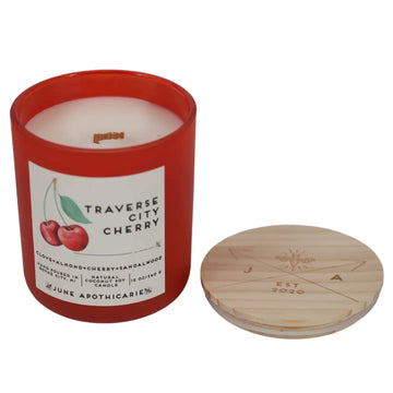Traverse City Cherry 12 oz Glass Wooden Wick Candle