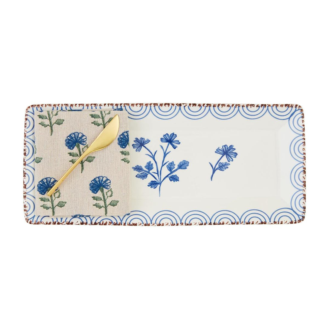 Blue Floral Tray & Towel Set