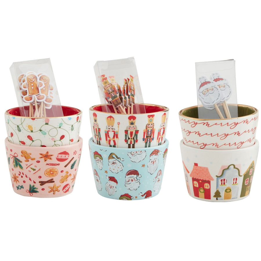 Christmas Pattern Tidbit & Toothpick Sets