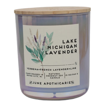 Lake Michigan Lavender 12 oz Glass Wooden Wick Candle
