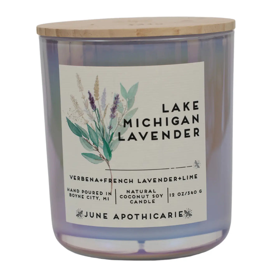 Lake Michigan Lavender 12 oz Glass Wooden Wick Candle