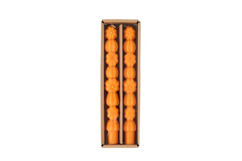 Orange Stacked Pumpkin Taper Candle Set