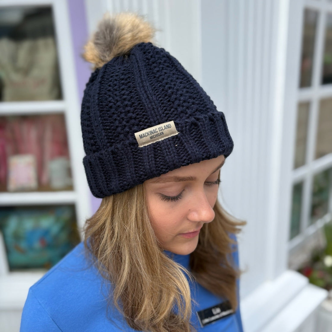 Navy & Tan Mackinac Island Beanie