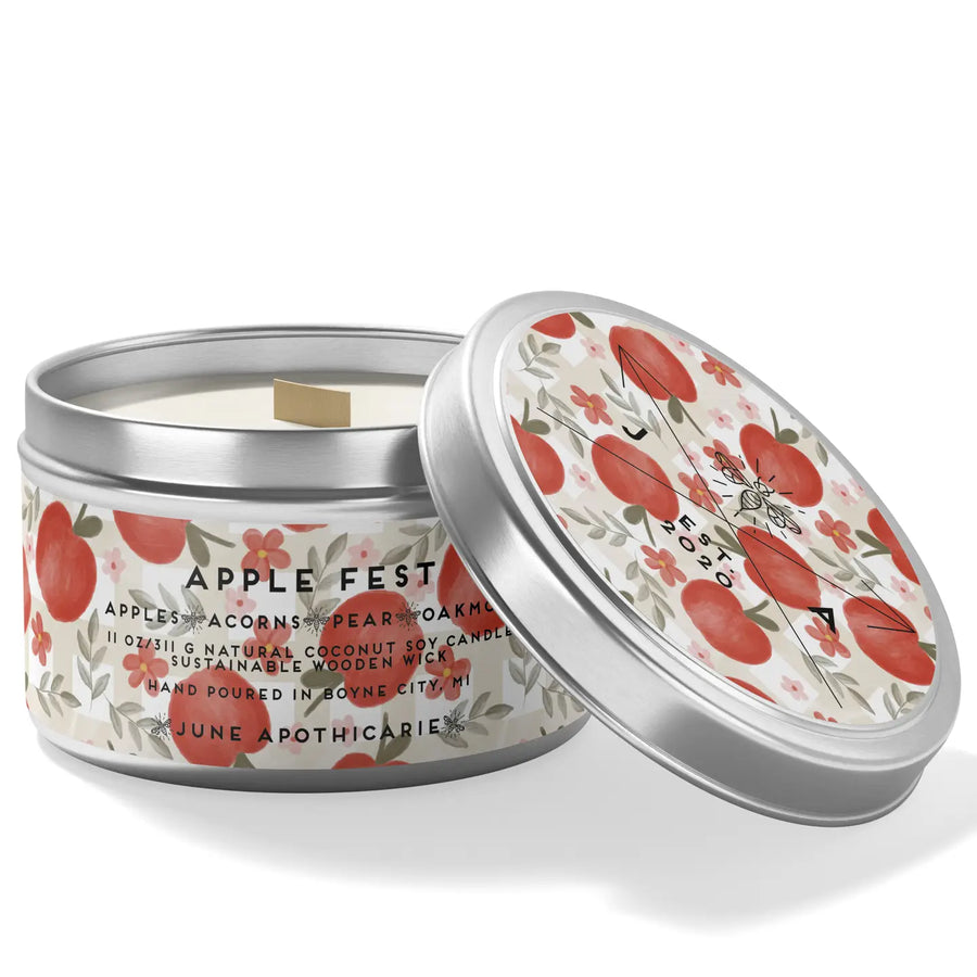Apple Fest Wooden Wick 11 oz Tin Candle