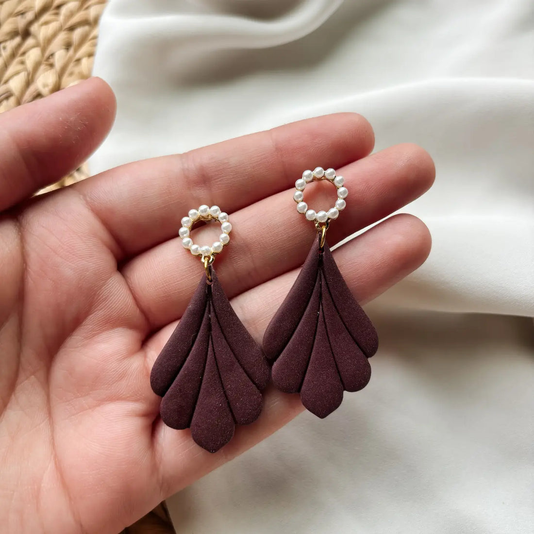 Placed by Grace Designs |  Maroon Scalloped Earrings with Pearl Posts