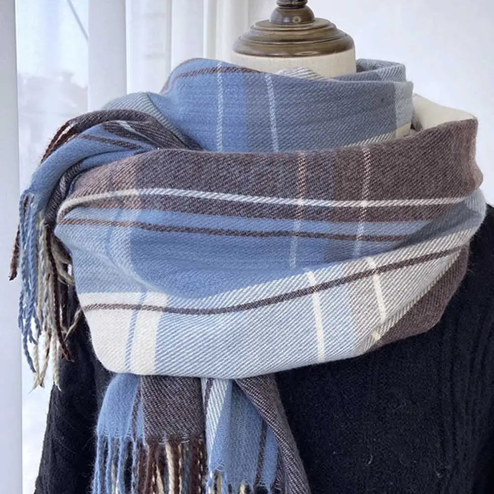 Vintage Plaid Faux Cashmere Warm Tassel Scarf