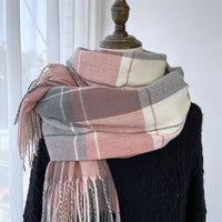 Vintage Plaid Faux Cashmere Warm Tassel Scarf
