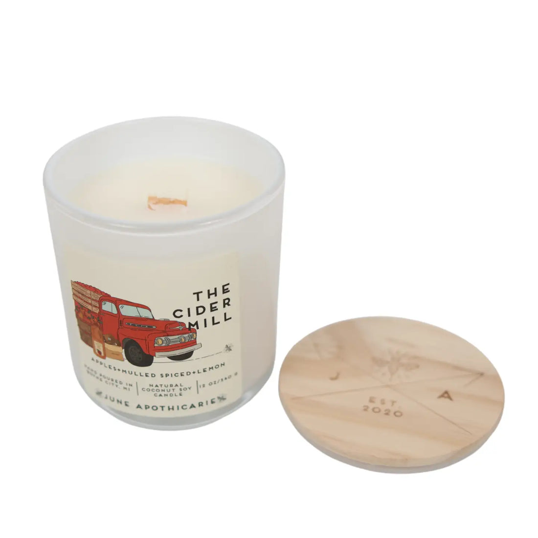 Cider Mill 12 oz Glass Wooden Wick Candle