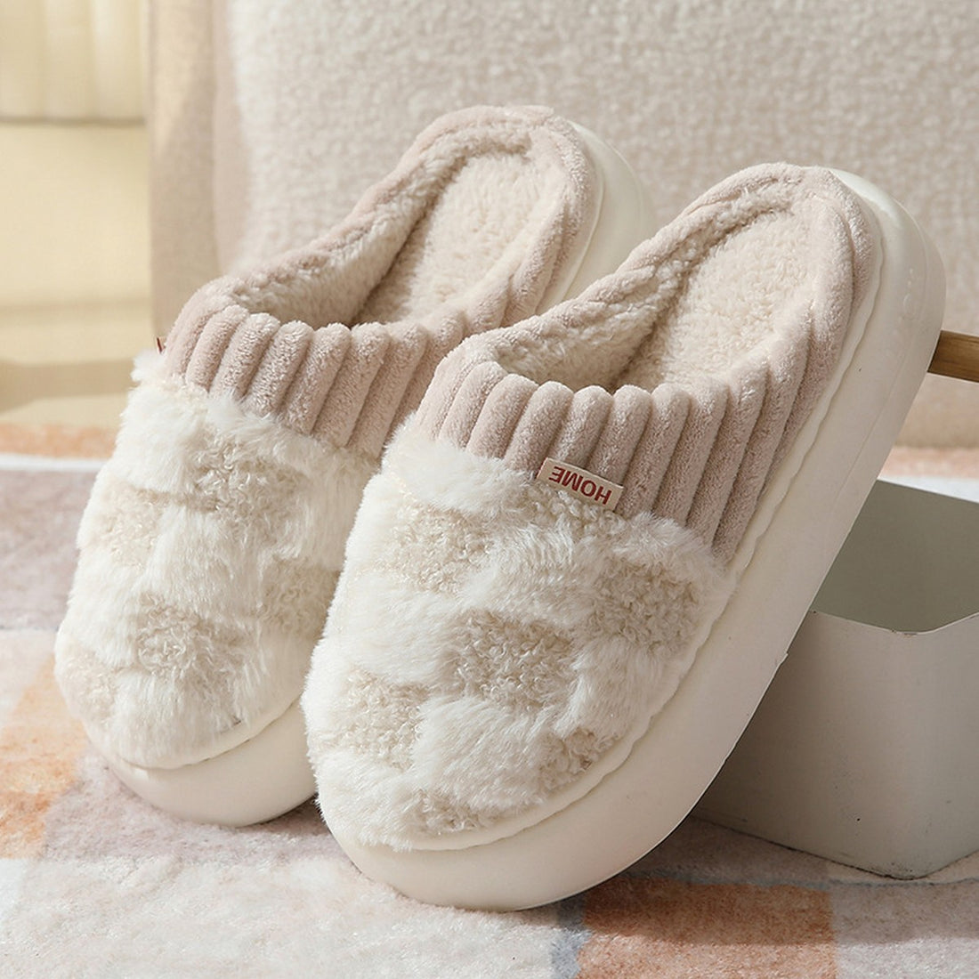 Checkered Fuzzy Warm Slippers