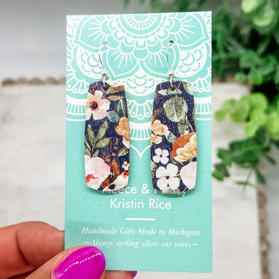 Fleece & Fancy I Midnight Floral Cork Earrings