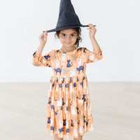 Spooky Kitty 3/4 Sleeve Pocket Twirl Dress