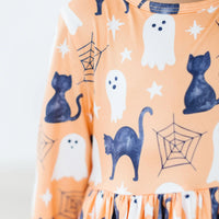 Spooky Kitty 3/4 Sleeve Pocket Twirl Dress