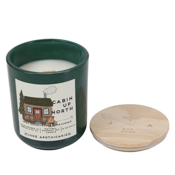 Cabin Up North 12 oz Glass Wooden Wick Candle