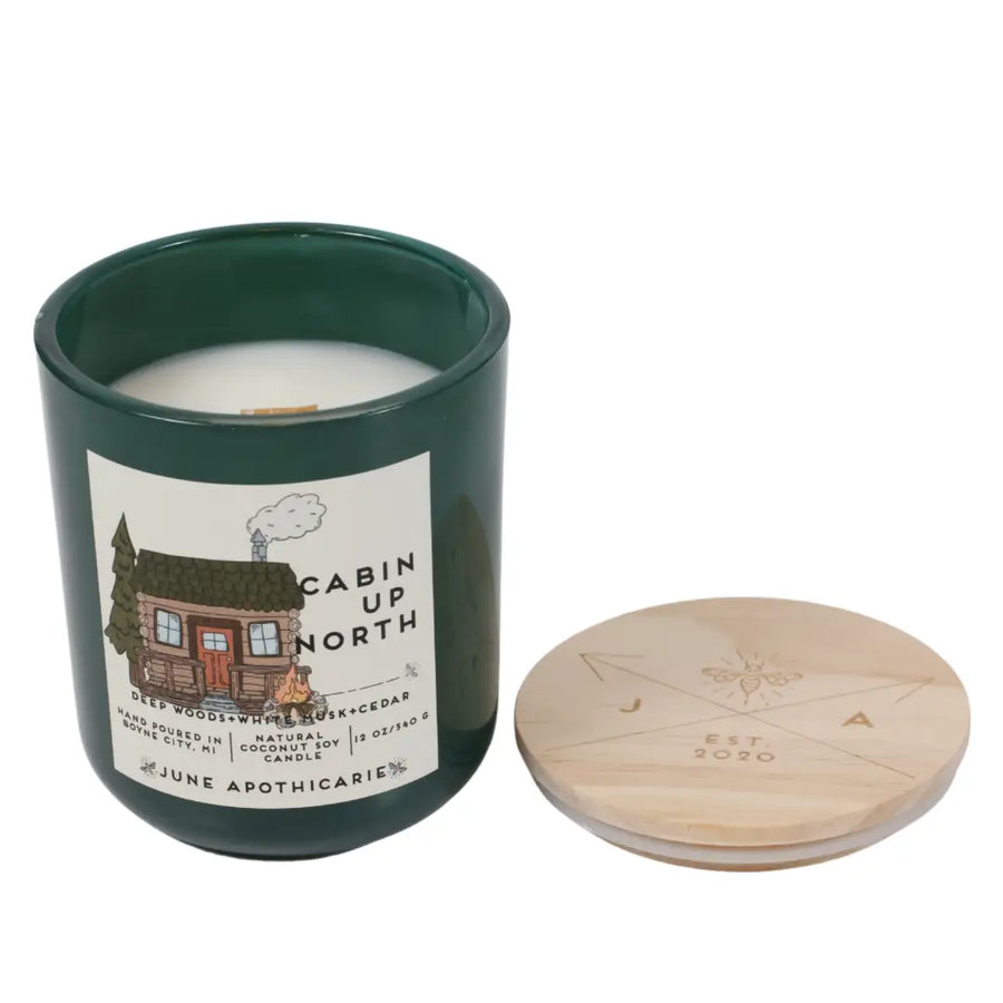 Cabin Up North 12 oz Glass Wooden Wick Candle