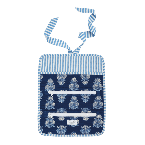 Navy Block Print Jewelry Roll