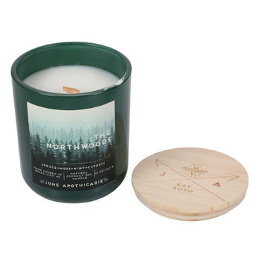 The Northwoods 12 oz Glass Wooden Wick Candle