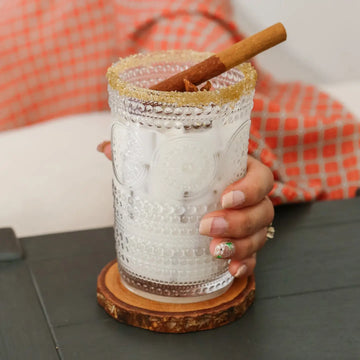 Hobnail Beaded Floral Clear Drinking Glass