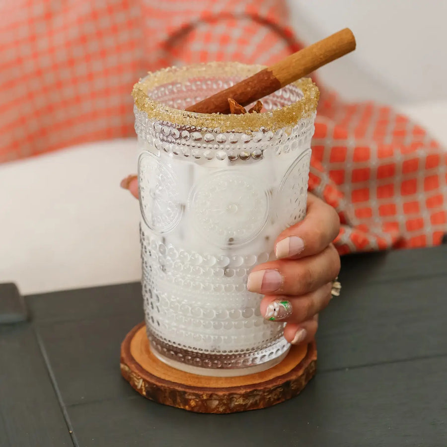 Hobnail Beaded Floral Clear Drinking Glass