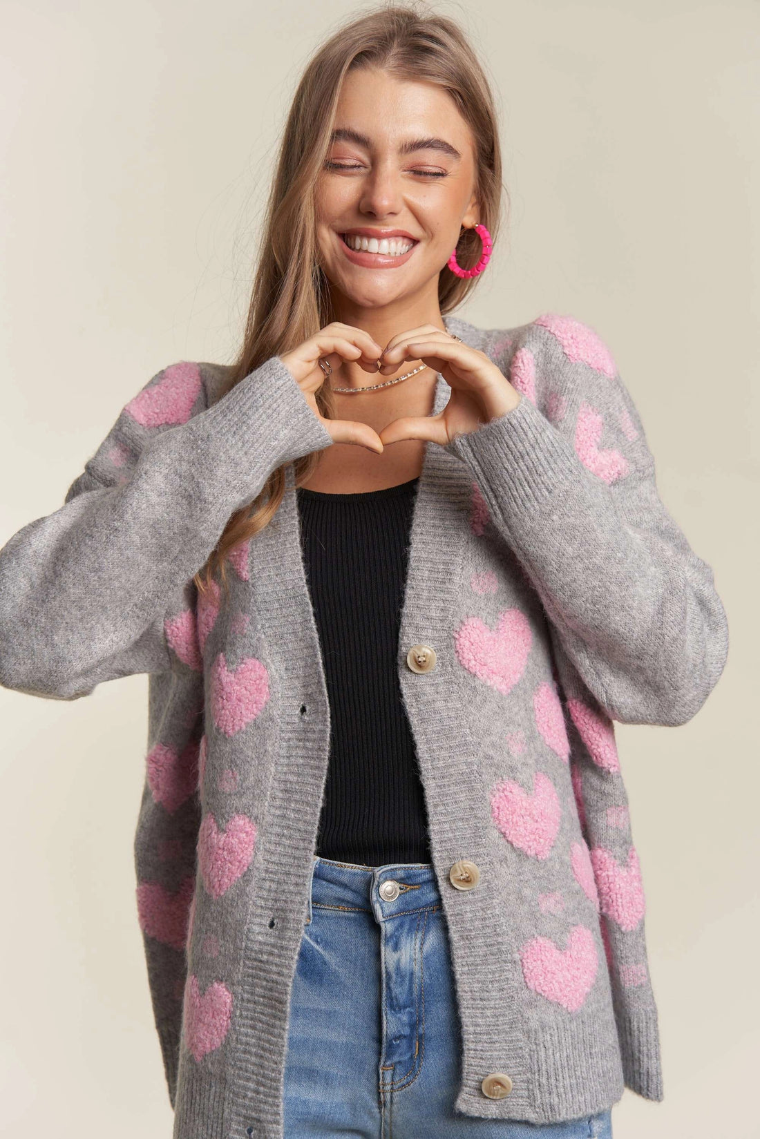 Button Down Heart Sweater Cardigan