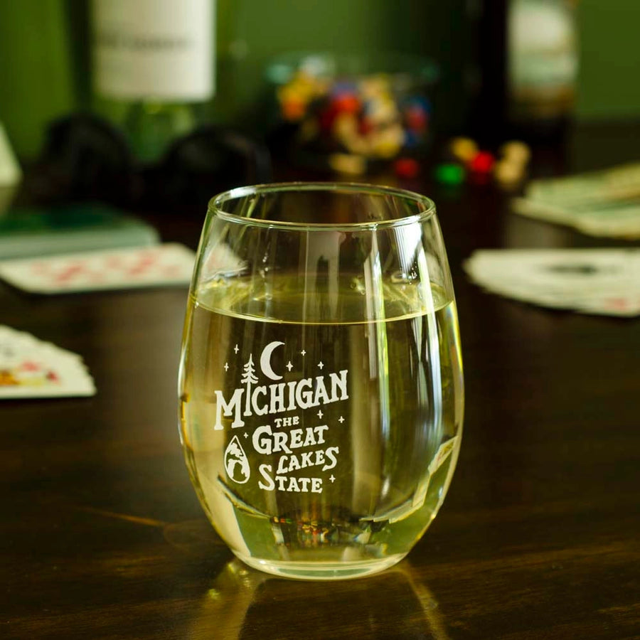 Michigan Vintage Font Wine Glass