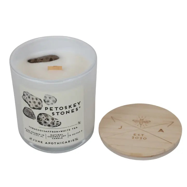 Petoskey Stones 12oz Glass Wooden Wick Candle