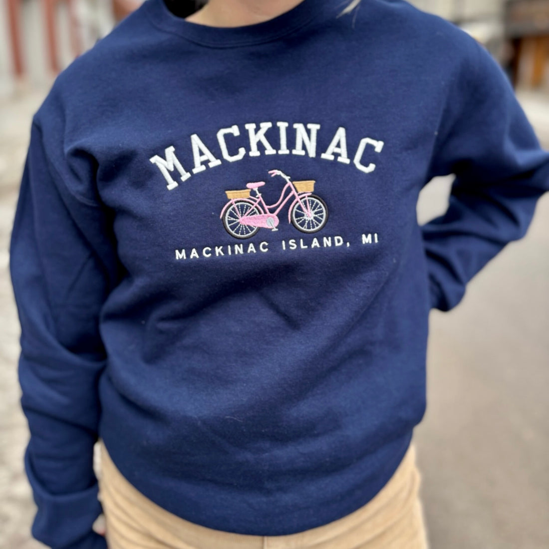 Navy Mackinac Bike Crewneck Sweatshirt