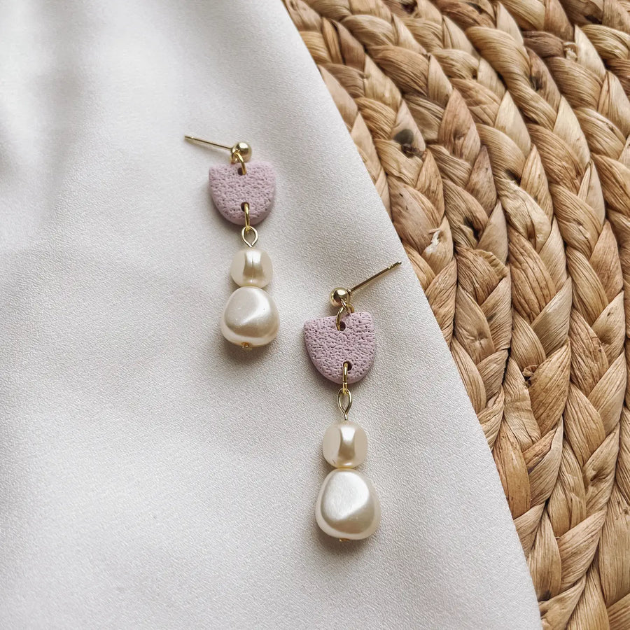 Placed by Grace Designs |  Lilac Minimalist Clay Earrings with Pearls